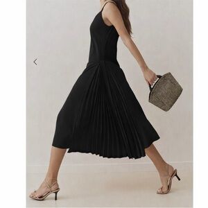 Black Pleated Midi Dress with Spaghetti Straps